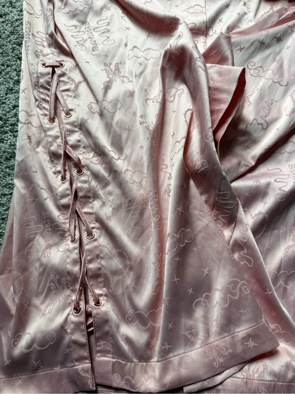 Savage X Fenty Heavenly Satin Sleep Shirt - Pink Floral Jacquard Pajama Top XL